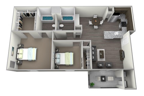 a floor plan of a 1 bedroom apartment with a balcony and a living room with a dining